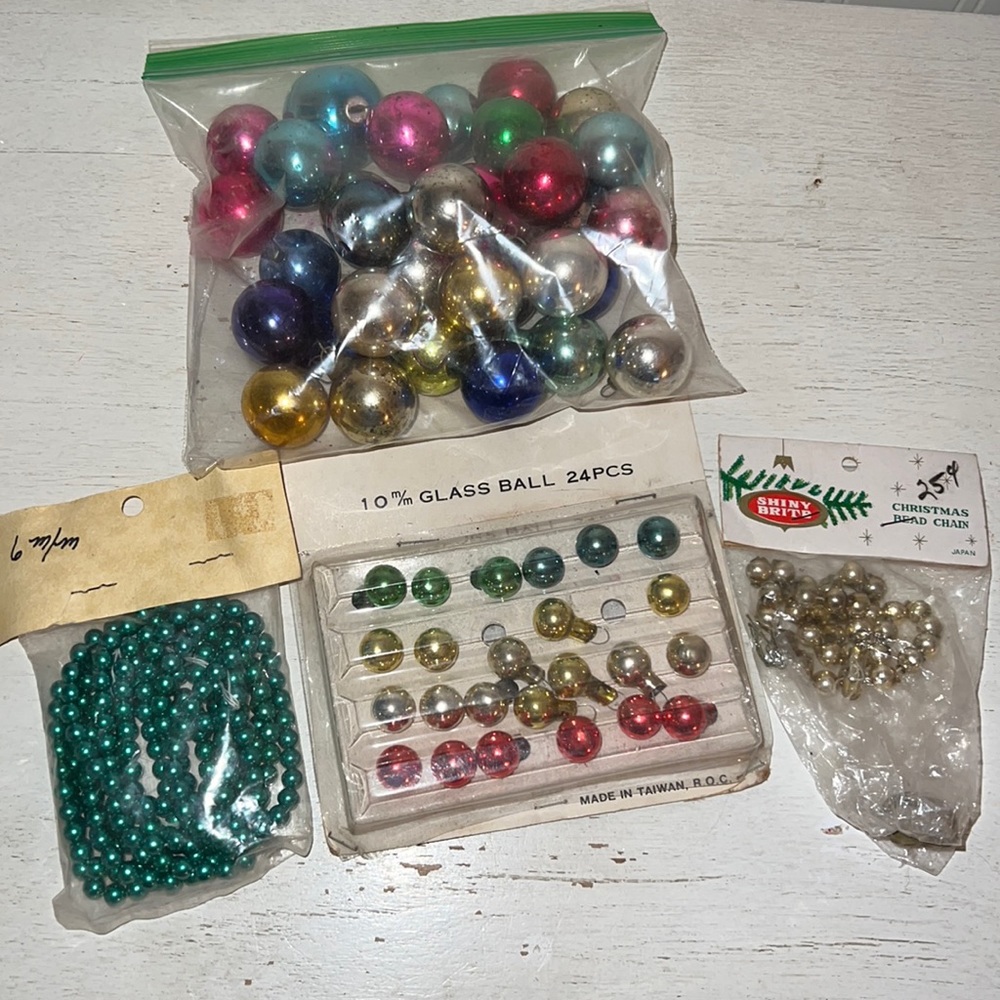 Vintage shiny Brite mercury glass feather tree Christmas ornaments garland japan